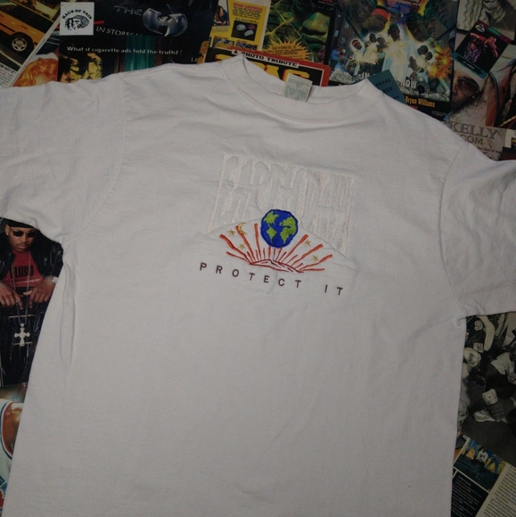 Vintage Earth Day Embossed Embroidered Logo Tee XXL Hemp Custom Made - Picture 4 of 4